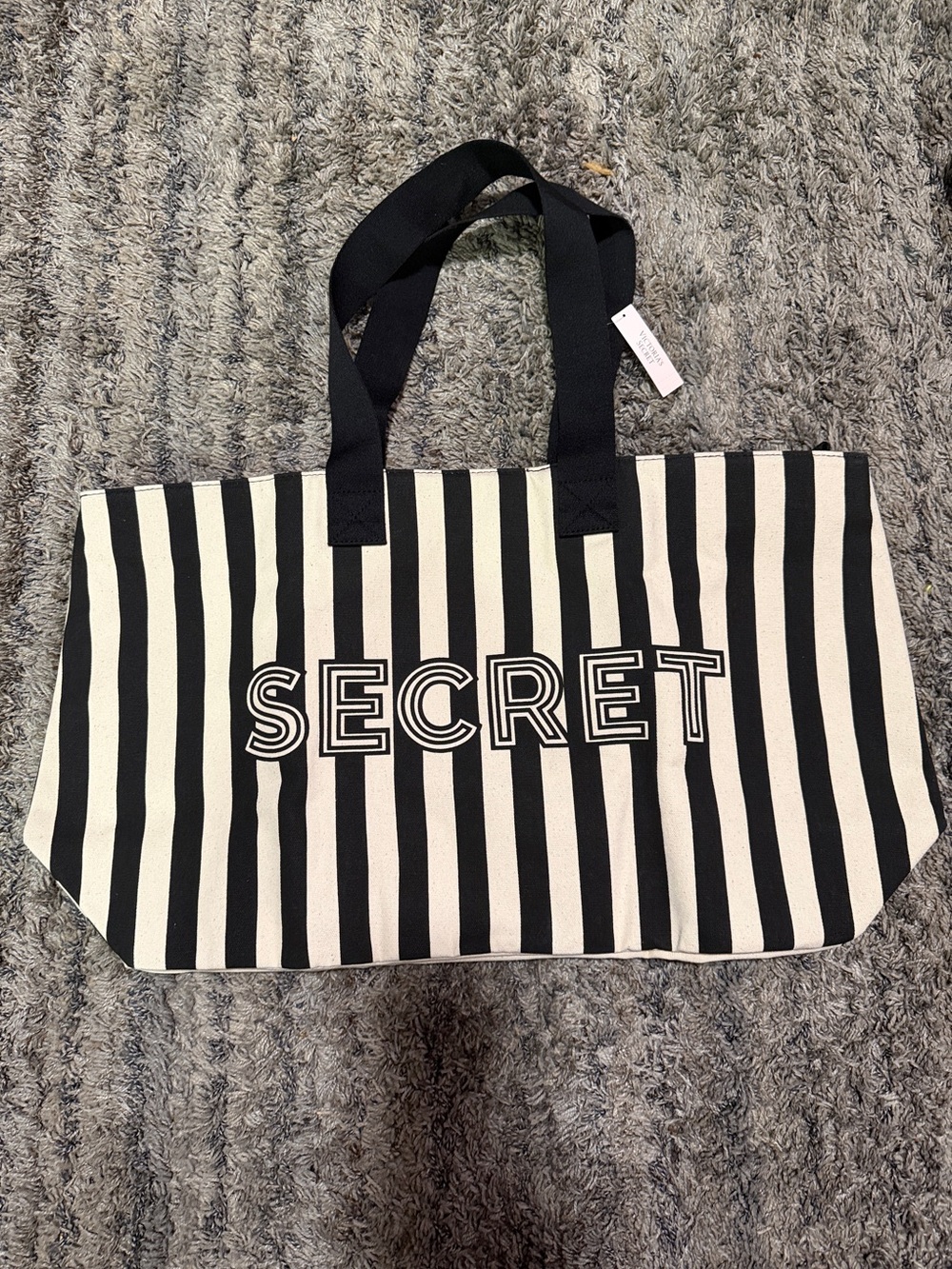 Victoria’s Secret Black & cream Striped Tote Bag with Bold Lettering